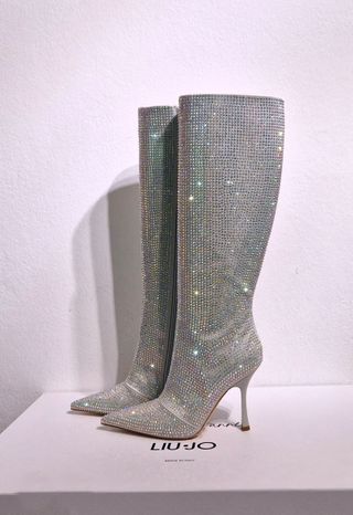 Stivali alti, tacco, strass, argento, Liu Jo, n.38