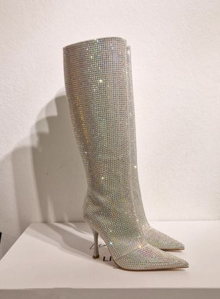 Stivali alti, tacco, strass, argento, Liu Jo, n.38