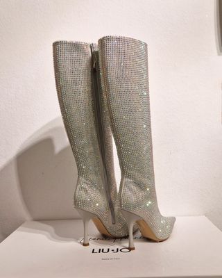Stivali alti, tacco, strass, argento, Liu Jo, n.38