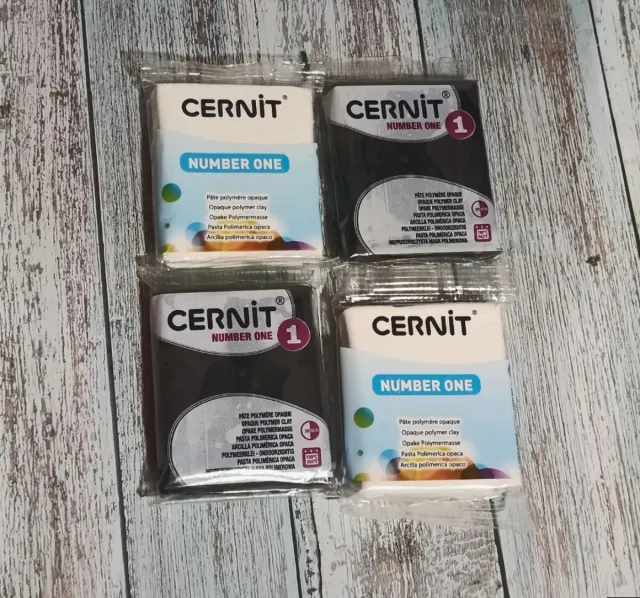 4 Bloques Arcilla Polimérica Cernit Blanco y Negro