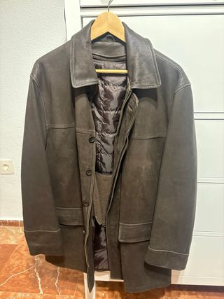 Chaquetón de cuero marrón para hombre
