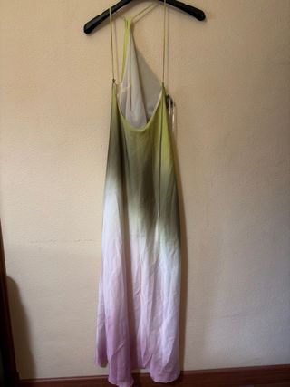 Vestido largo degradado verde y rosa