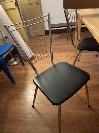 4 Sillas Cocina Vintage Cuero y Metal