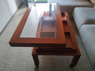 Mesa de centro elevable madera y cristal
