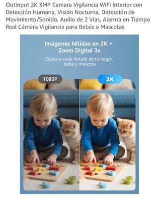 Cámara Vigilancia WiFi Outinput 2K 3MP Interior