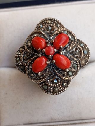 Anillo Plata Coral y Marquesita