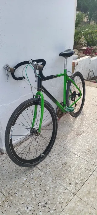 Bicicleta de carreras verde y negra