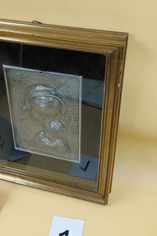 Quadretto vintage Madonna e Bambino peltro