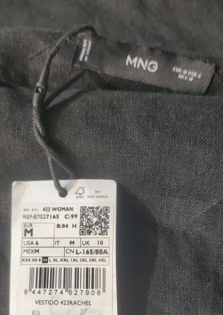 Vestido Mango Negro Lino. Sin Estrenar. 