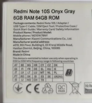 Xiaomi Redmi Note 10S grigio NFC