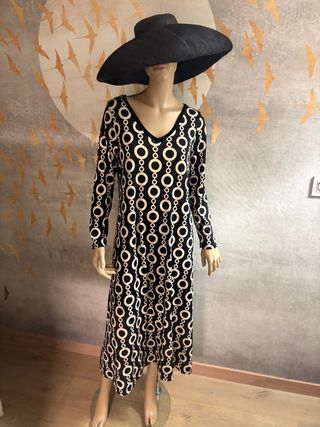 Vestido midi estampado geométrico retro