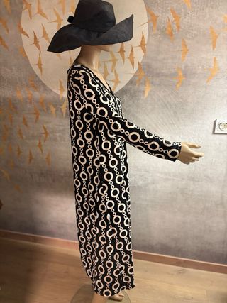 Vestido midi estampado geométrico retro