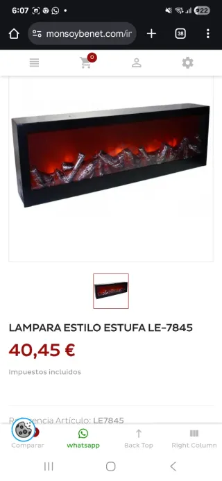Lámpara chimenea eléctrica decorativa