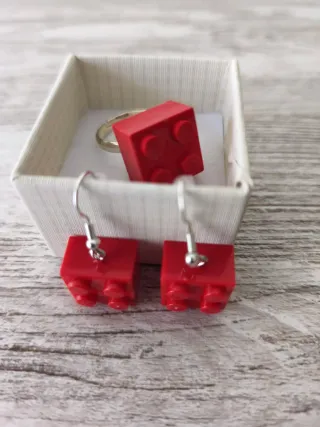 Pendientes y Anillo Lego Rojo