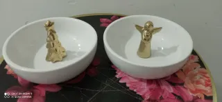 2 Adornos Navidad Porcelana Dorada