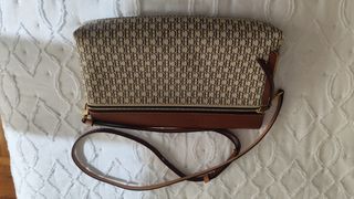 Bolso bandolera lona y piel caoba