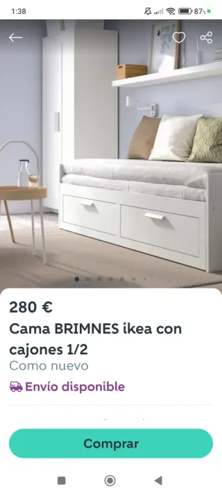 Cama Diván Brimnes Ikea Blanca 80x200- 2 Colchones