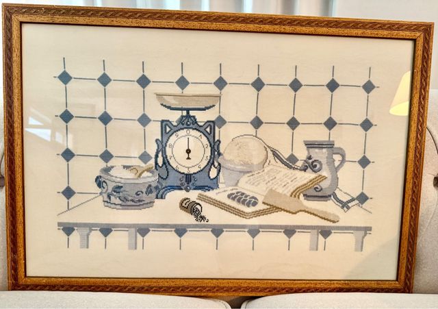 Cuadro Punto de Cruz Cocina Azul