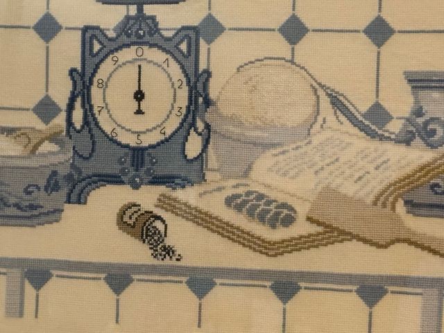 Cuadro Punto de Cruz Cocina Azul