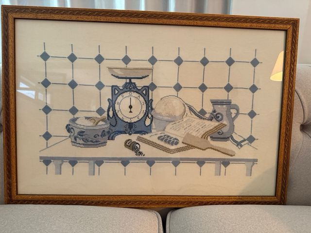 Cuadro Punto de Cruz Cocina Azul