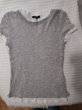 Camiseta Massimo Dutti mujer gris/blanco