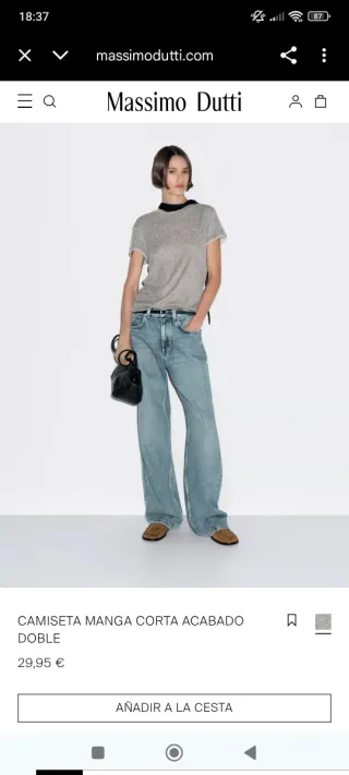 Camiseta Massimo Dutti mujer gris/blanco