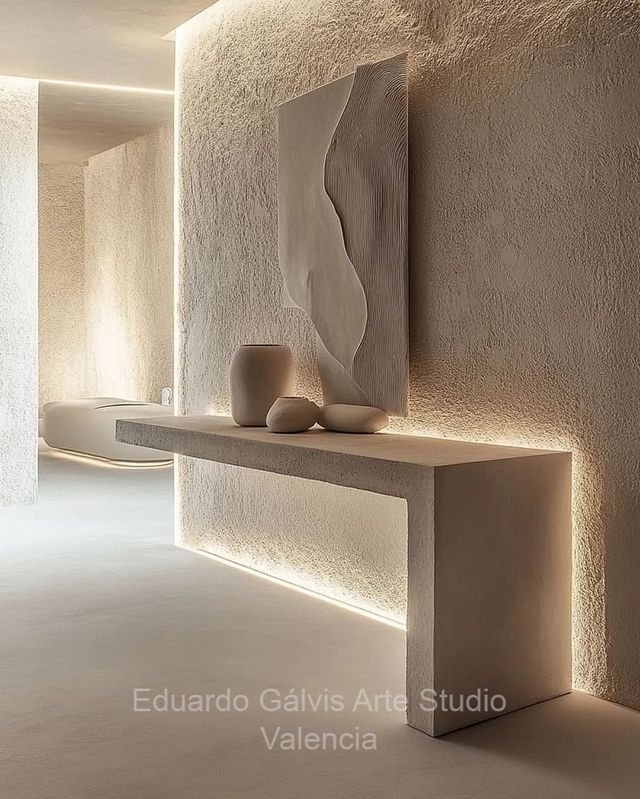 Mueble recepción textura piedra