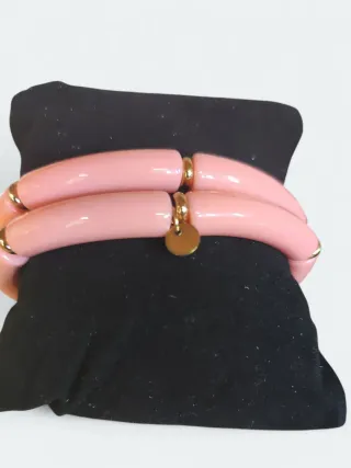 Lote 2 Pulseras Rosas con Detalles Dorados