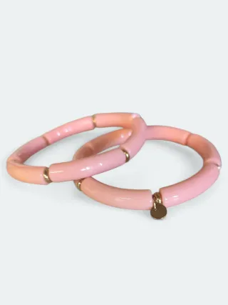 Lote 2 Pulseras Rosas con Detalles Dorados