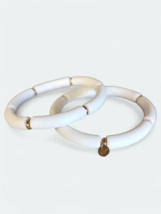 Lote 2 Pulseras Blancas con Detalles Dorados