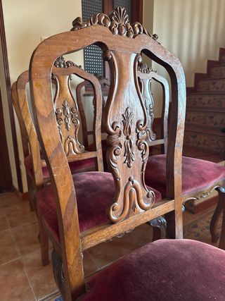 Sillas de comedor antiguas madera y terciopelo