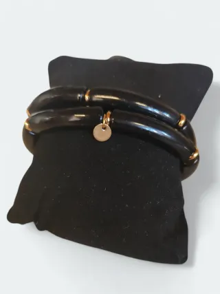 Lote 2 Pulseras Negras con Detalles Dorados