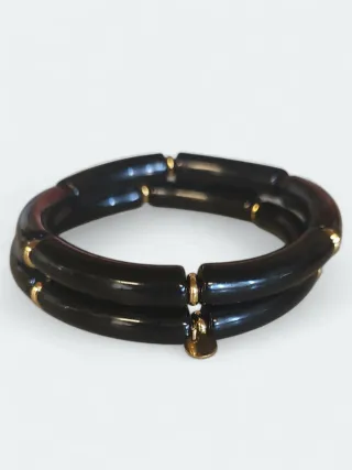 Lote 2 Pulseras Negras con Detalles Dorados