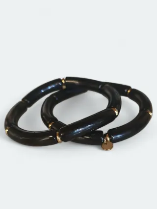 Lote 2 Pulseras Negras con Detalles Dorados