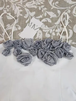 Top Zara Flores Pedrería Blanco/Plata