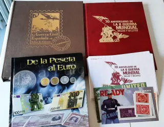 Lote álbumes sellos y peseta al euro