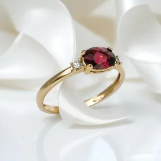Anillo Oro 14K Granate Natural y Diamantes