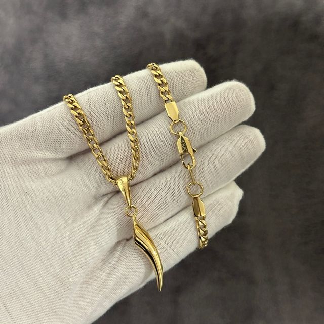 Cadena Cubana y Colgante Oro Laminado