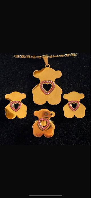 Juego Joyas Oso Corazón Rosa Dorado