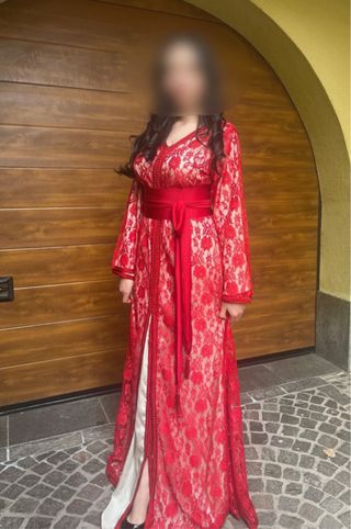 Caftan 2 pezzi rosso pizzo