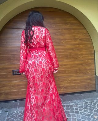 Caftan 2 pezzi rosso pizzo