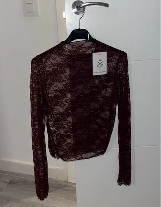 MAN DESIGN Blusa Encaje Roja Manga Larga