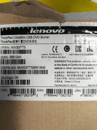 Lenovo Thinkpad Grabadora DVD ultra Slim externa 