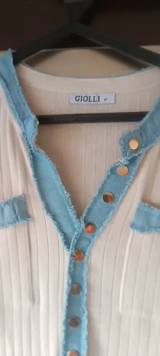 Vestido GIOLLI malha bege e azul tam Único
