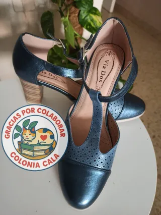 Zapatos Via Dos Tacon Azul Marino T. 38