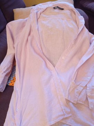 Camisa Zara Rosa Talla S ,de lino