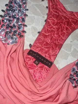 Vestido fiesta naranja adornos plateados Talla S