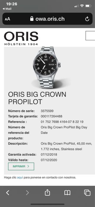 Reloj Oris Big Crown Propilot Automático