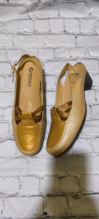 Zapatos Drucker piel beige/dorado nuevos