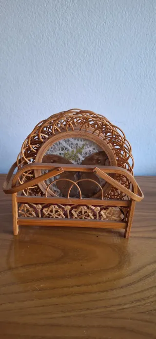 Set 6 Sottobicchieri Vintage Bambù/Rattan Farfalle